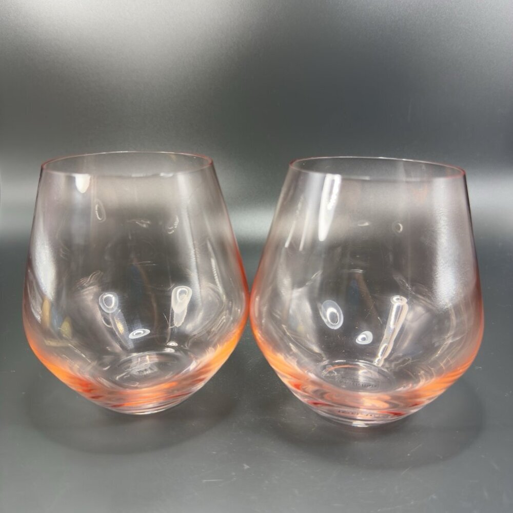 Shannon Meridian Light‎ Pink Stemless Wine Glasses Cups Czech Republic Set 2 VTG